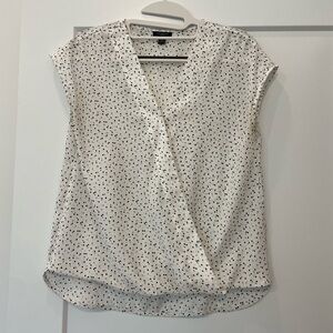Ann Taylor White Blouse with confetti Polka Dot XSP faux wrap